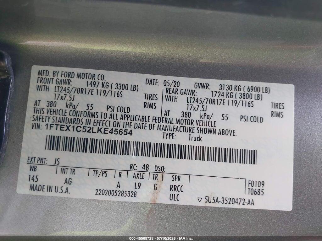1FTEX1C52LKE45654 2020 FORD F-150 photo no. 9