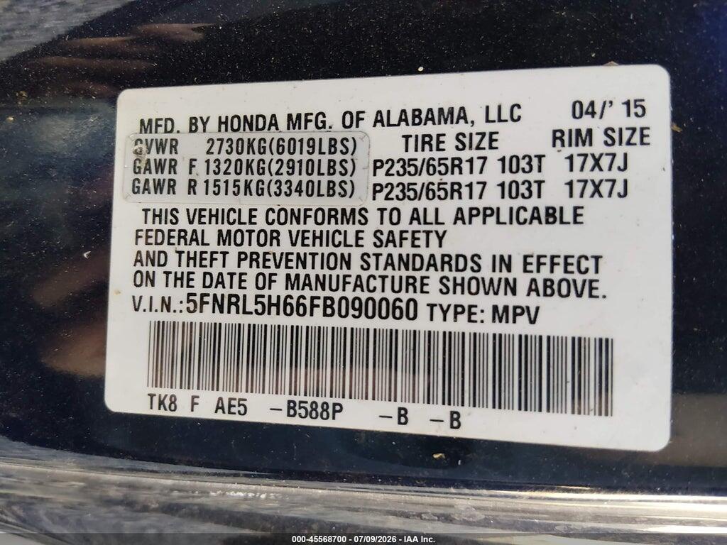 5FNRL5H66FB090060 2015 HONDA ODYSSEY photo no. 9