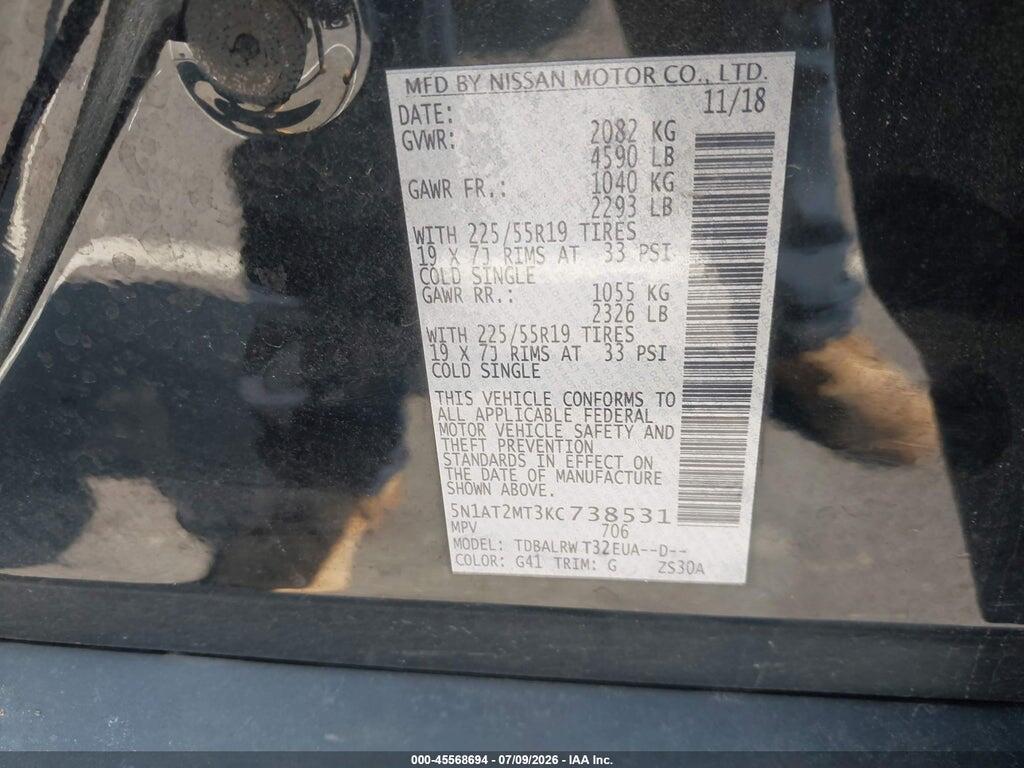 5N1AT2MT3KC738531 2019 NISSAN ROGUE photo no. 9