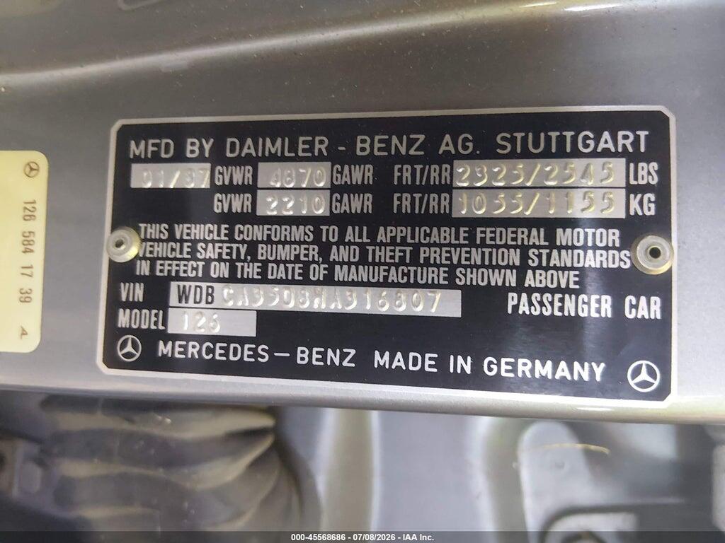 WDBCA35D8HA316807 1987 MERCEDES-BENZ 420 photo no. 9