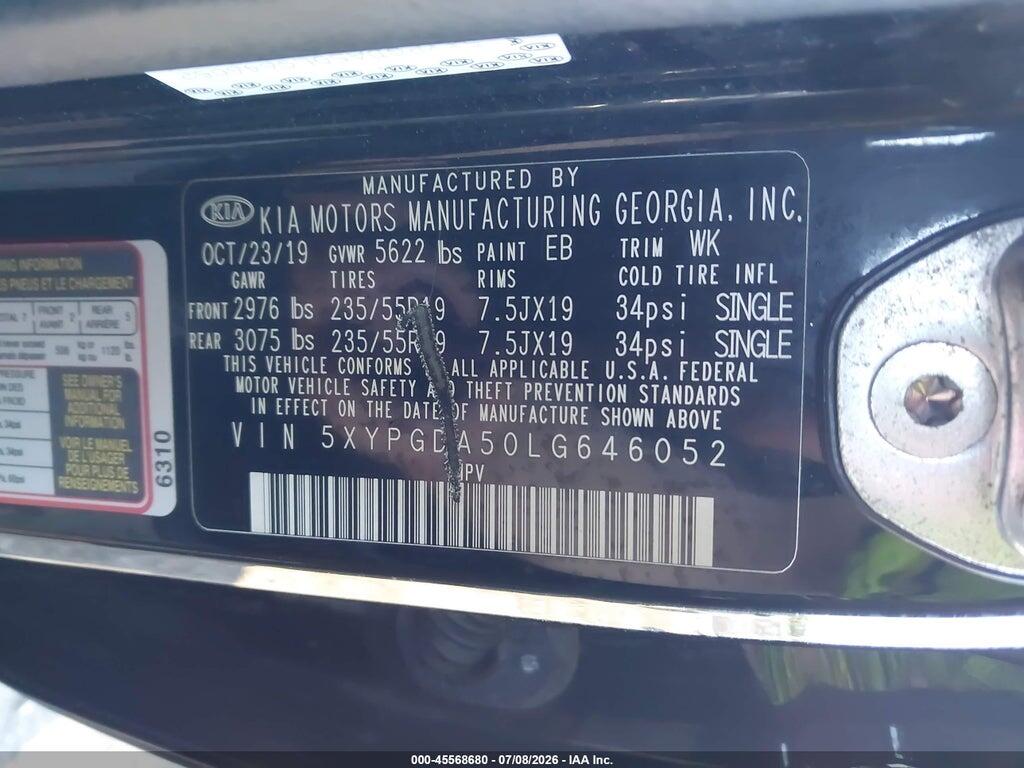5XYPGDA50LG646052 2020 KIA SORENTO photo no. 9
