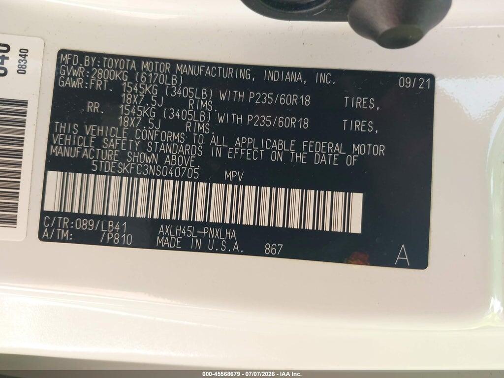5TDESKFC3NS040705 2022 TOYOTA SIENNA photo no. 9