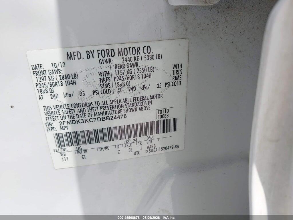 2FMDK3KC7DBB24478 2013 FORD EDGE photo no. 9