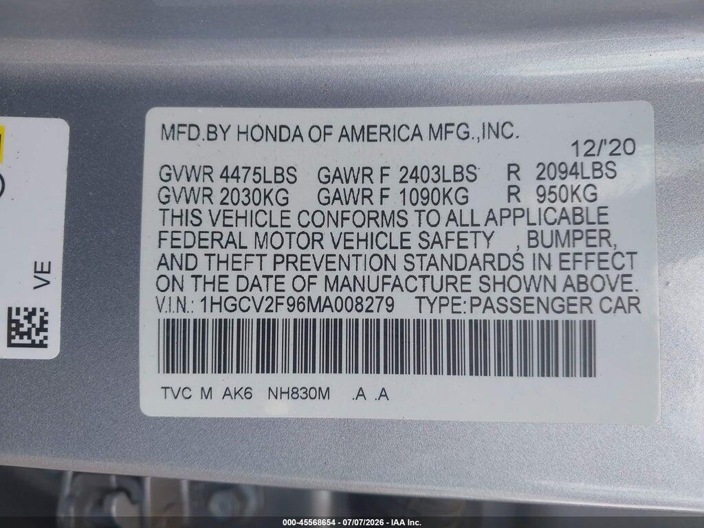 1HGCV2F96MA008279 2021 HONDA ACCORD photo no. 9