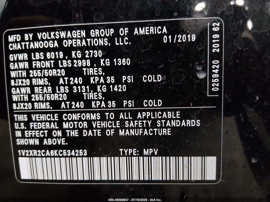 1V2XR2CA6KC534253 2019 VOLKSWAGEN ATLAS photo no. 9