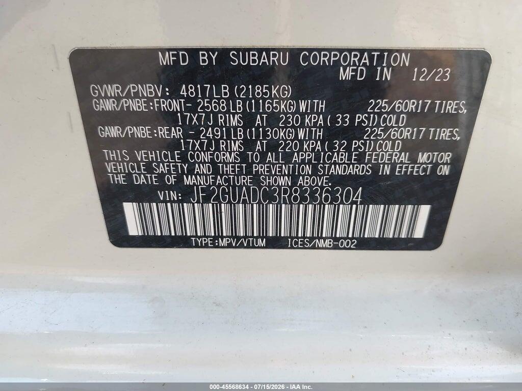 JF2GUADC3R8336304 2024 SUBARU CROSSTREK photo no. 9