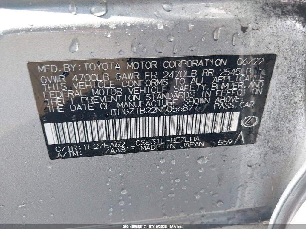 JTHGZ1B22N5056877 2022 LEXUS IS 350 photo no. 9