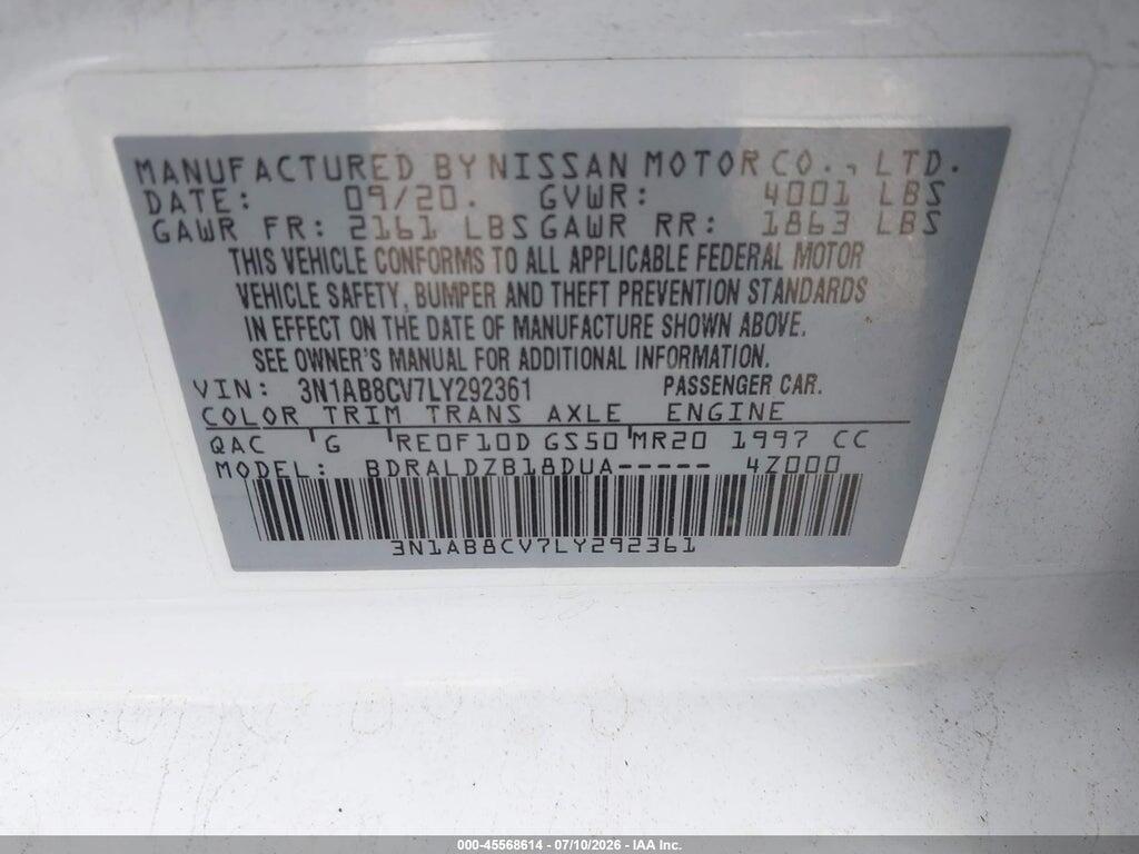 3N1AB8CV7LY292361 2020 NISSAN SENTRA photo no. 9