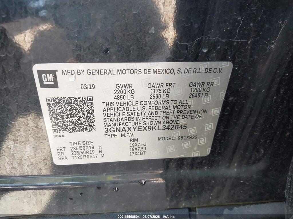 3GNAXYEX9KL342645 2019 CHEVROLET EQUINOX photo no. 9