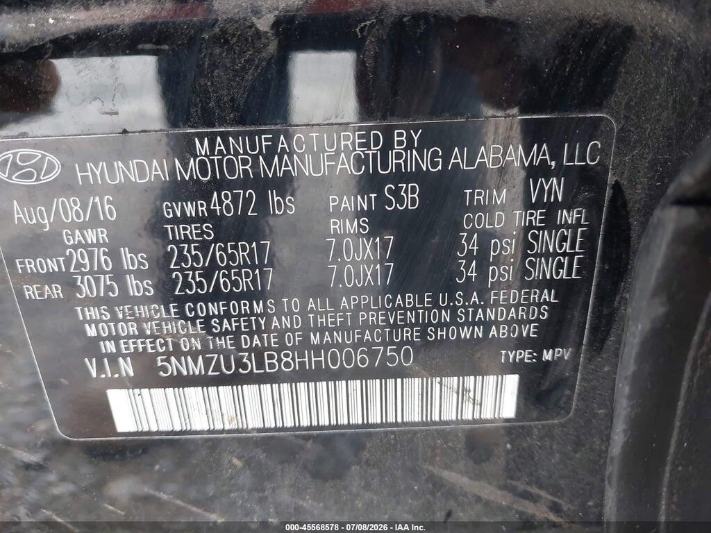 5NMZU3LB8HH006750 2017 HYUNDAI SANTA FE SPORT photo no. 9