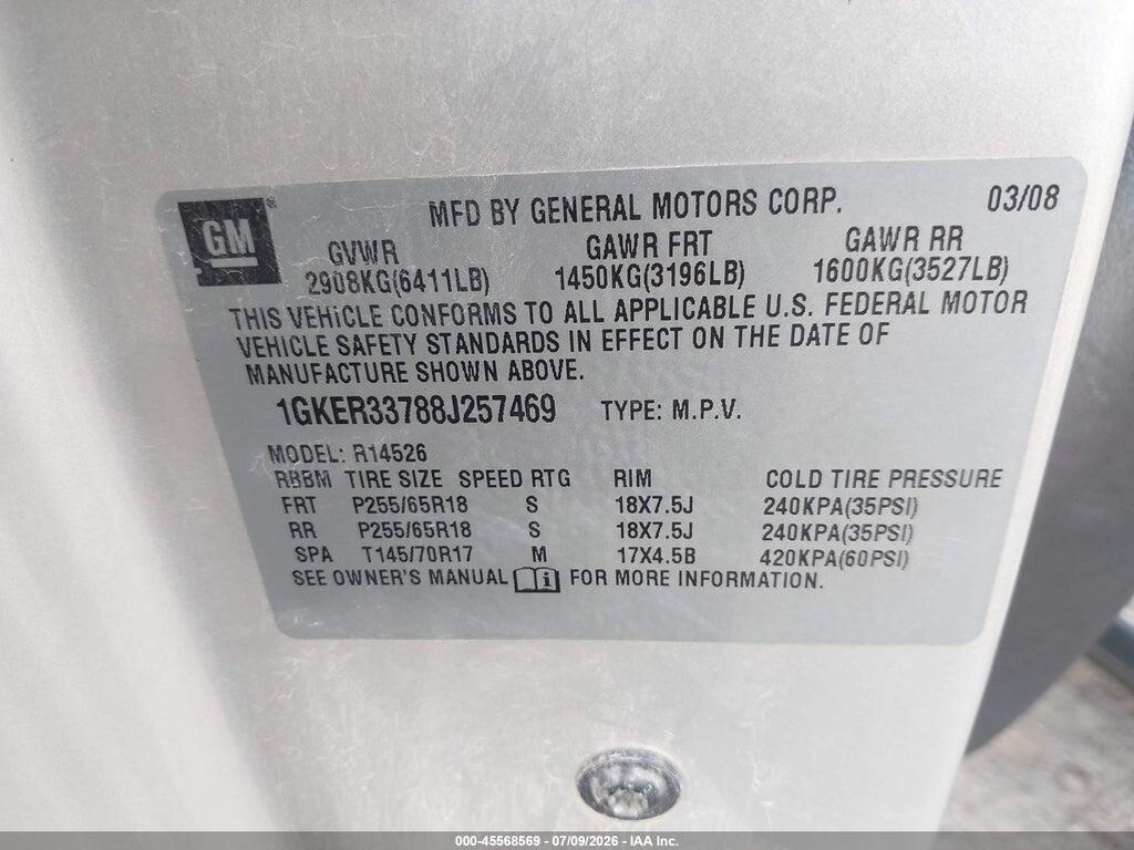 1GKER33788J257469 2008 GMC ACADIA photo no. 9