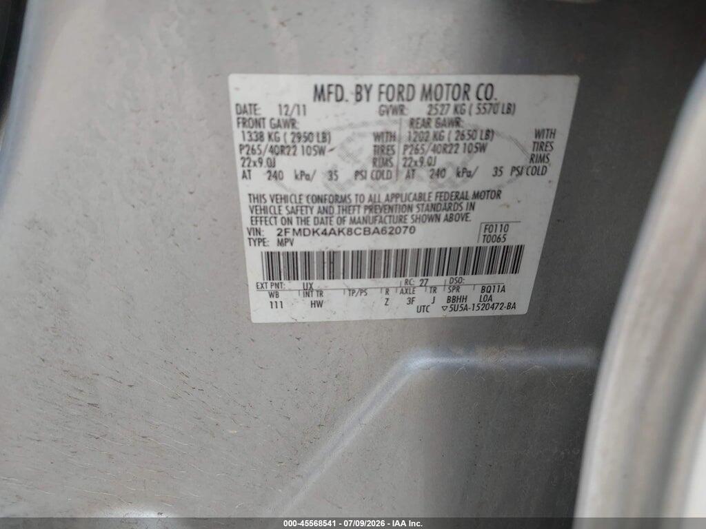 2FMDK4AK8CBA62070 2012 FORD EDGE photo no. 9