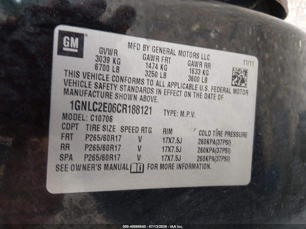 1GNLC2E06CR188121 2012 CHEVROLET TAHOE photo no. 9