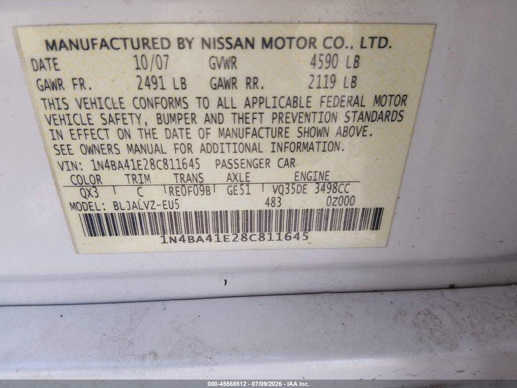 1N4BA41E28C811645 2008 NISSAN MAXIMA photo no. 9