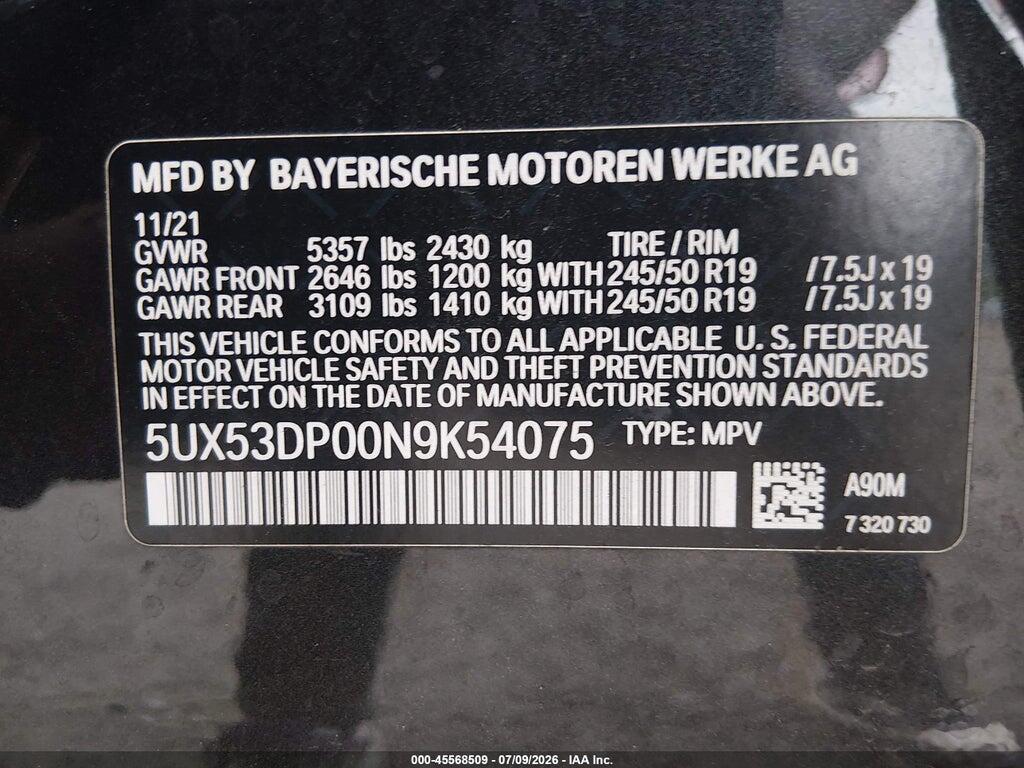 5UX53DP00N9K54075 2022 BMW X3 photo no. 9