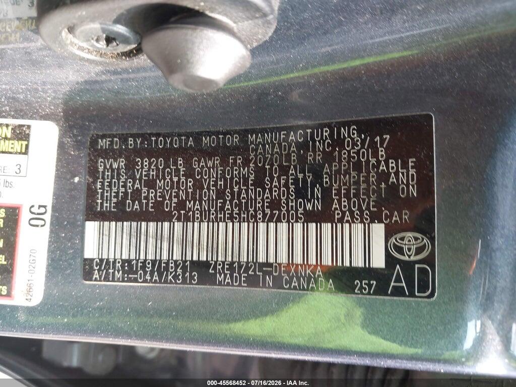 2T1BURHE5HC877005 2017 TOYOTA COROLLA photo no. 9