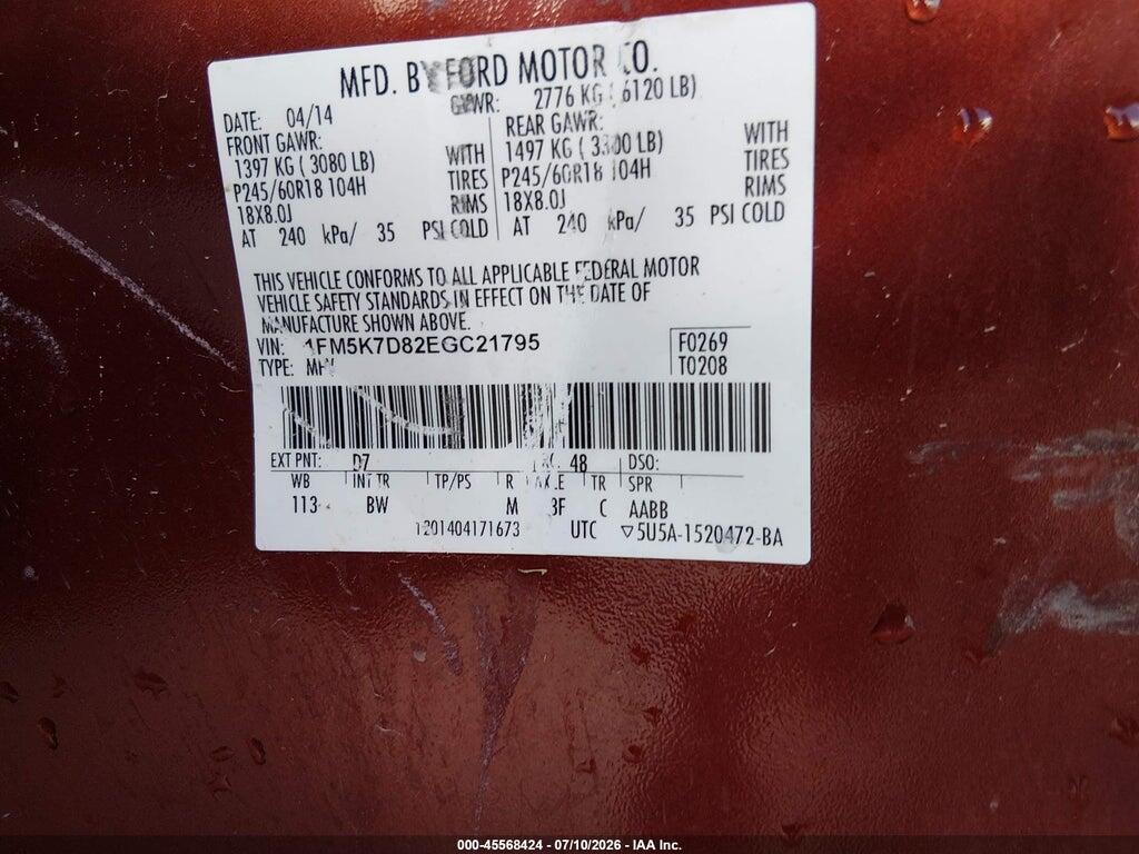 1FM5K7D82EGC21795 2014 FORD EXPLORER photo no. 9