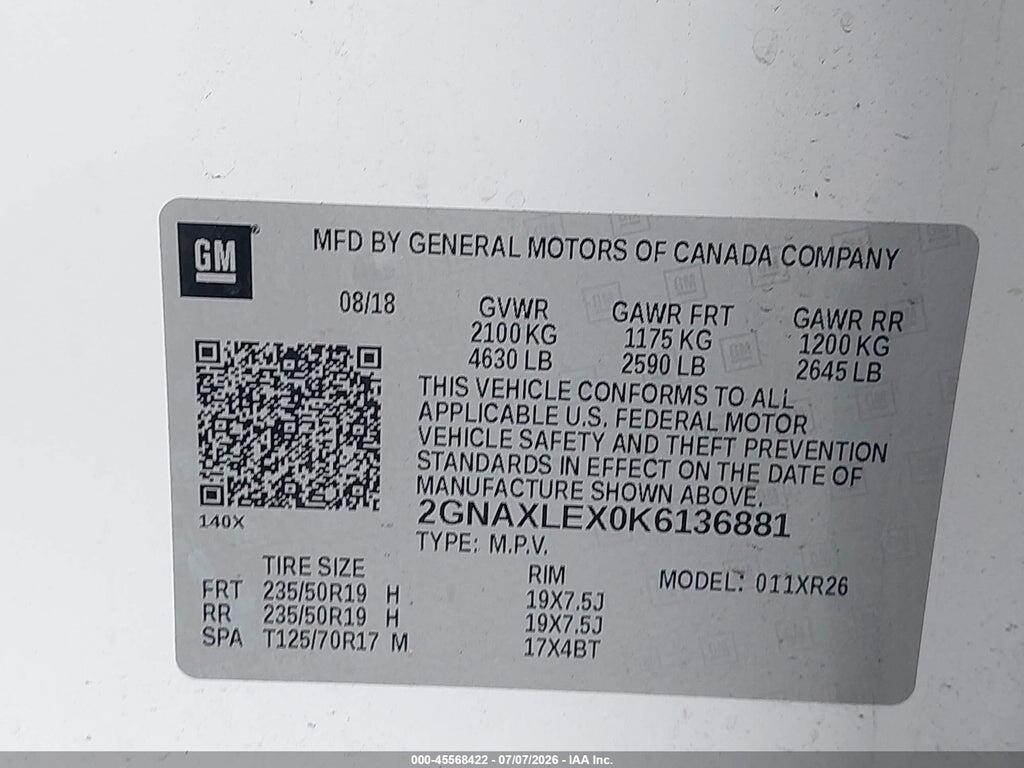 2GNAXLEX0K6136881 2019 CHEVROLET EQUINOX photo no. 9