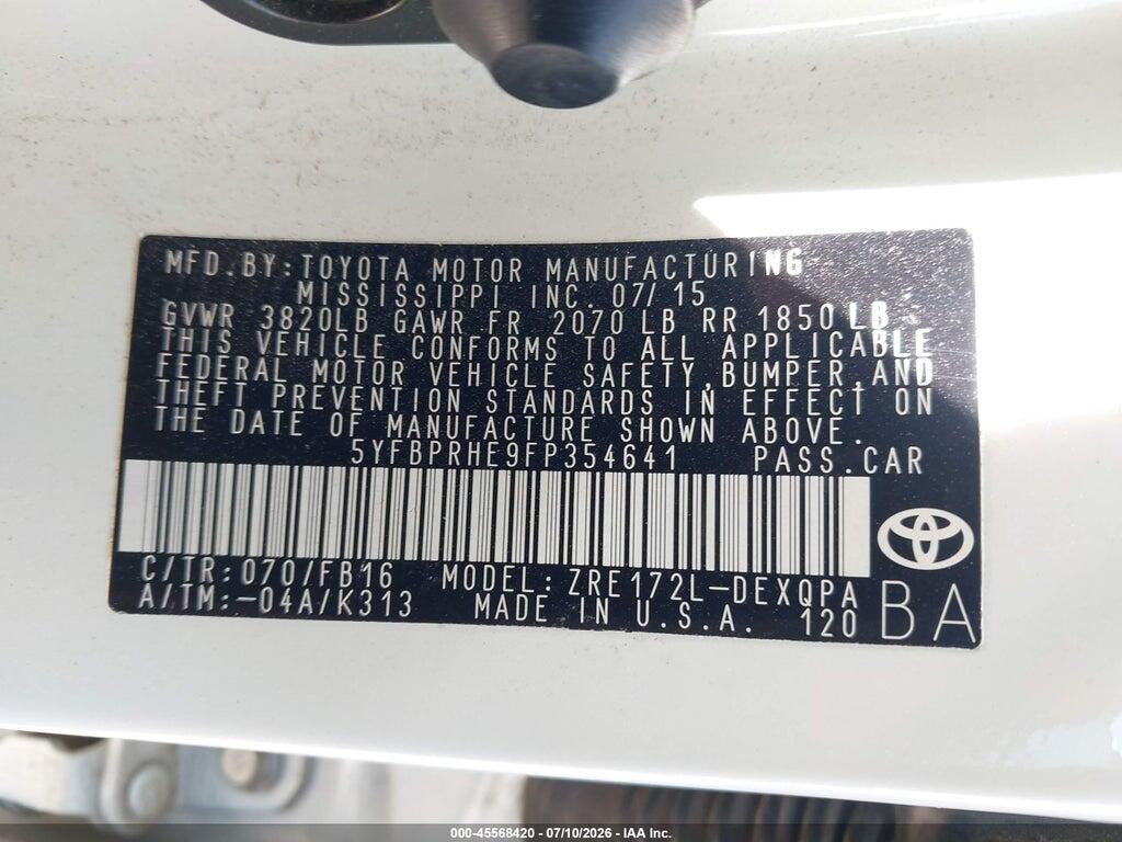 5YFBPRHE9FP354641 2015 TOYOTA COROLLA photo no. 9