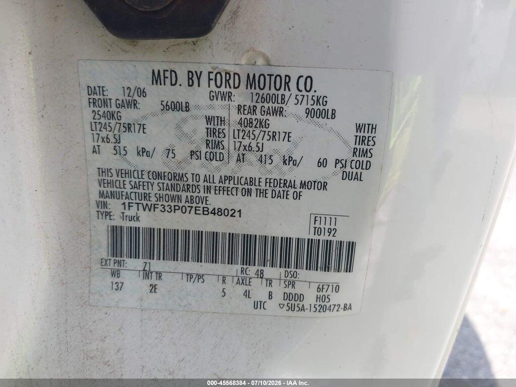 1FTWF33P07EB48021 2007 FORD F-350 photo no. 8
