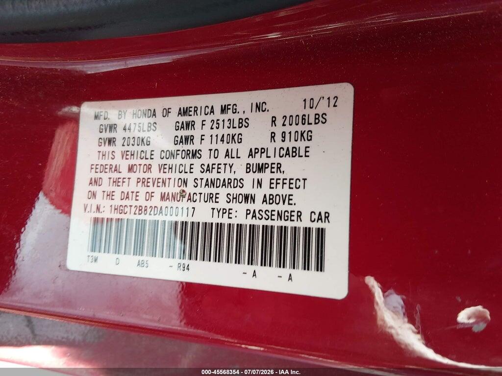1HGCT2B82DA000117 2013 HONDA ACCORD photo no. 9