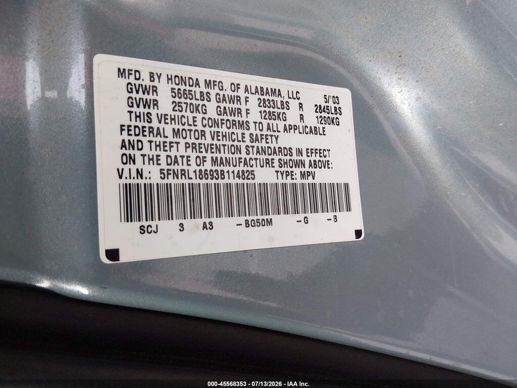5FNRL18693B114825 2003 HONDA ODYSSEY photo no. 9