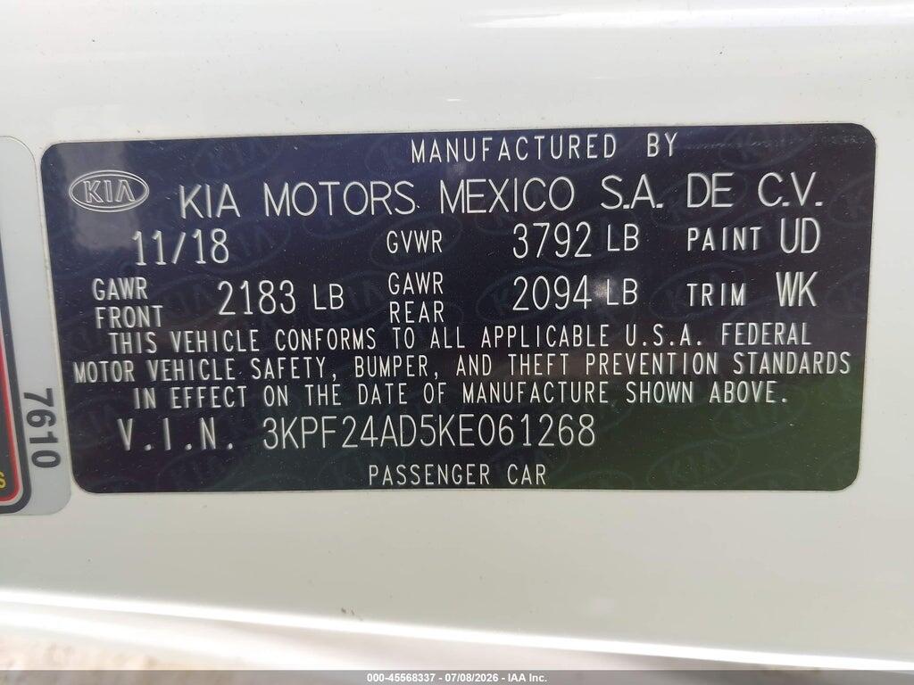 3KPF24AD5KE061268 2019 KIA FORTE photo no. 9