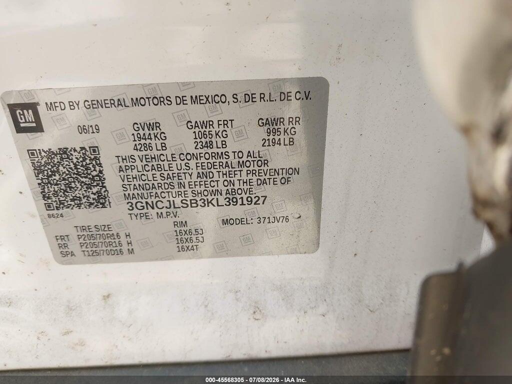 3GNCJLSB3KL391927 2019 CHEVROLET TRAX photo no. 9