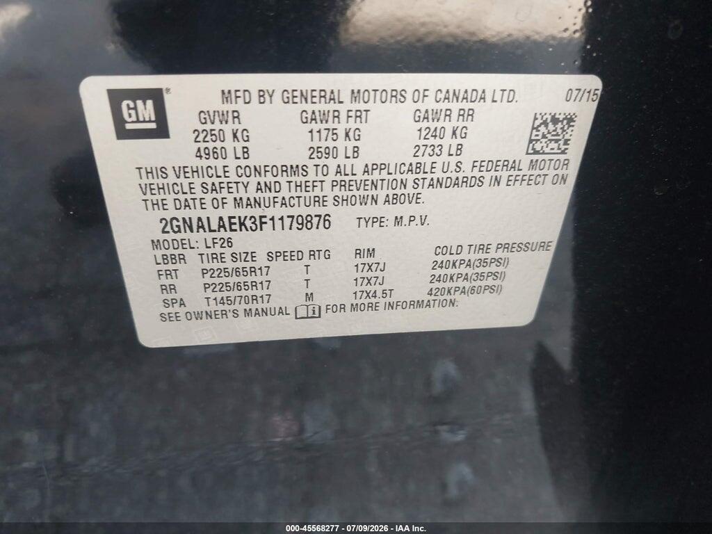 2GNALAEK3F1179876 2015 CHEVROLET EQUINOX photo no. 9