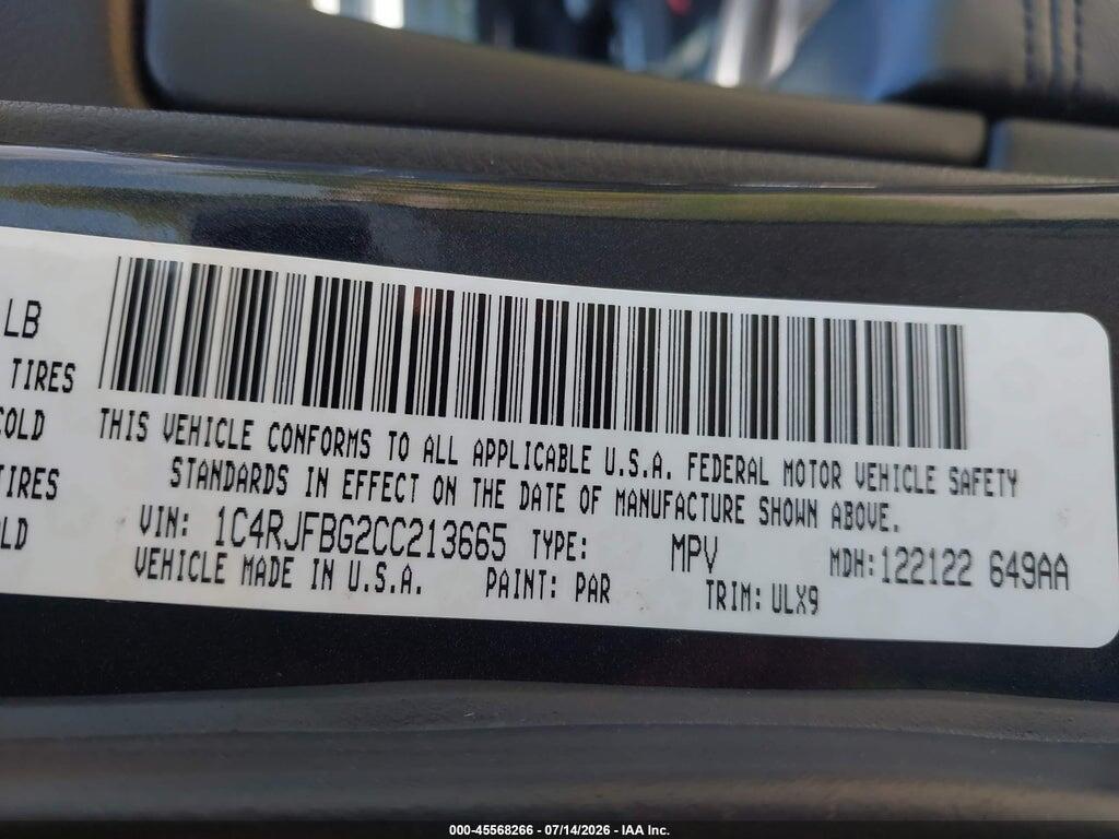 1C4RJFBG2CC213665 2012 JEEP GRAND CHEROKEE photo no. 9