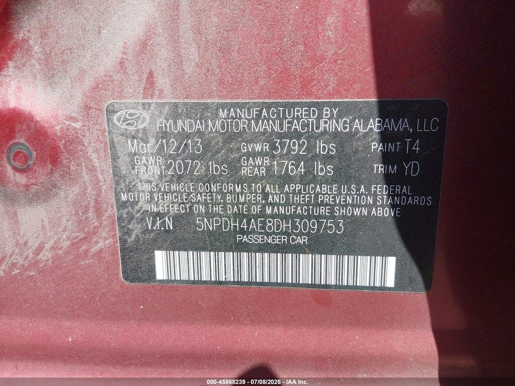 5NPDH4AE8DH309753 2013 HYUNDAI ELANTRA photo no. 9
