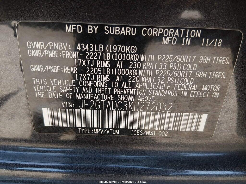 JF2GTADC3KH272032 2019 SUBARU CROSSTREK photo no. 9