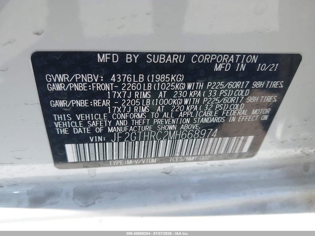 JF2GTHRC2MH668974 2021 SUBARU CROSSTREK photo no. 9