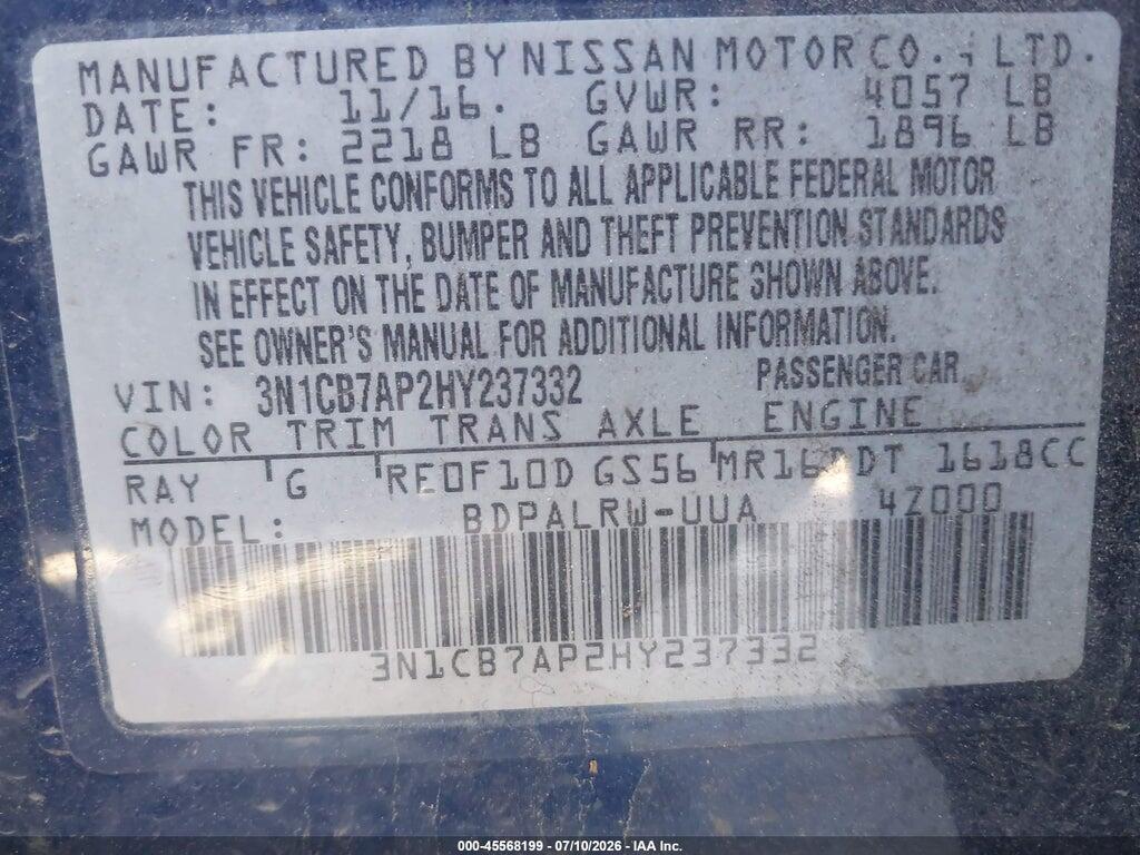 3N1CB7AP2HY237332 2017 NISSAN SENTRA photo no. 9