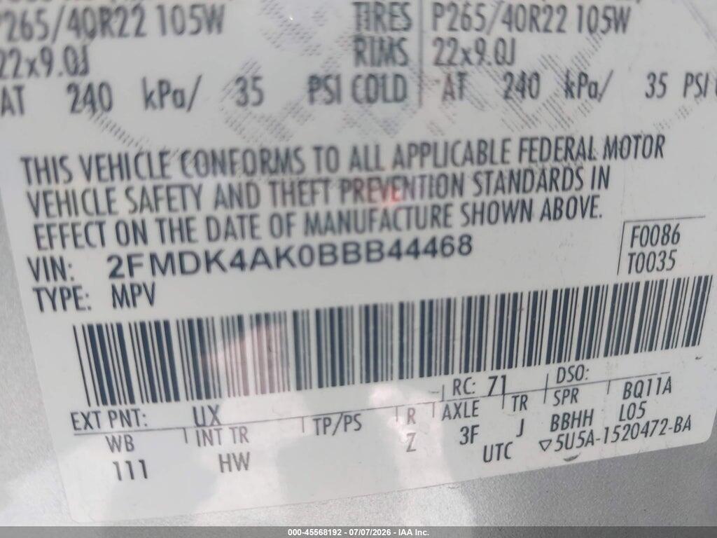 2FMDK4AK0BBB44468 2011 FORD EDGE photo no. 9