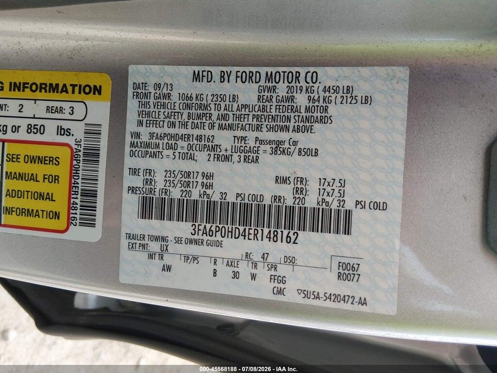 3FA6P0HD4ER148162 2014 FORD FUSION photo no. 9