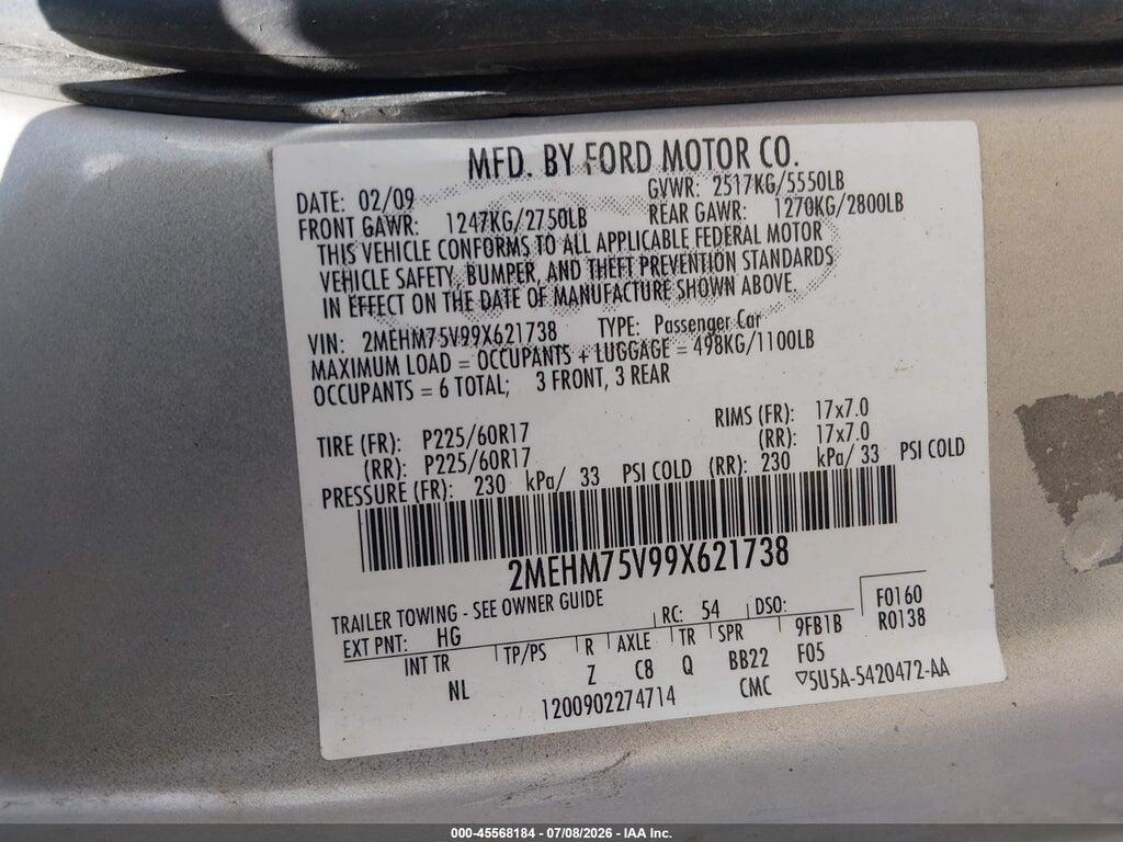 2MEHM75V99X621738 2009 MERCURY GRAND MARQUIS photo no. 9