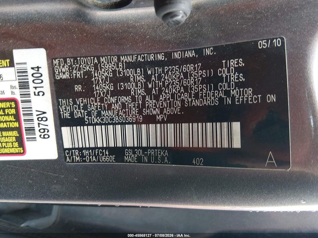 5TDKK3DC3BS036919 2011 TOYOTA SIENNA photo no. 9