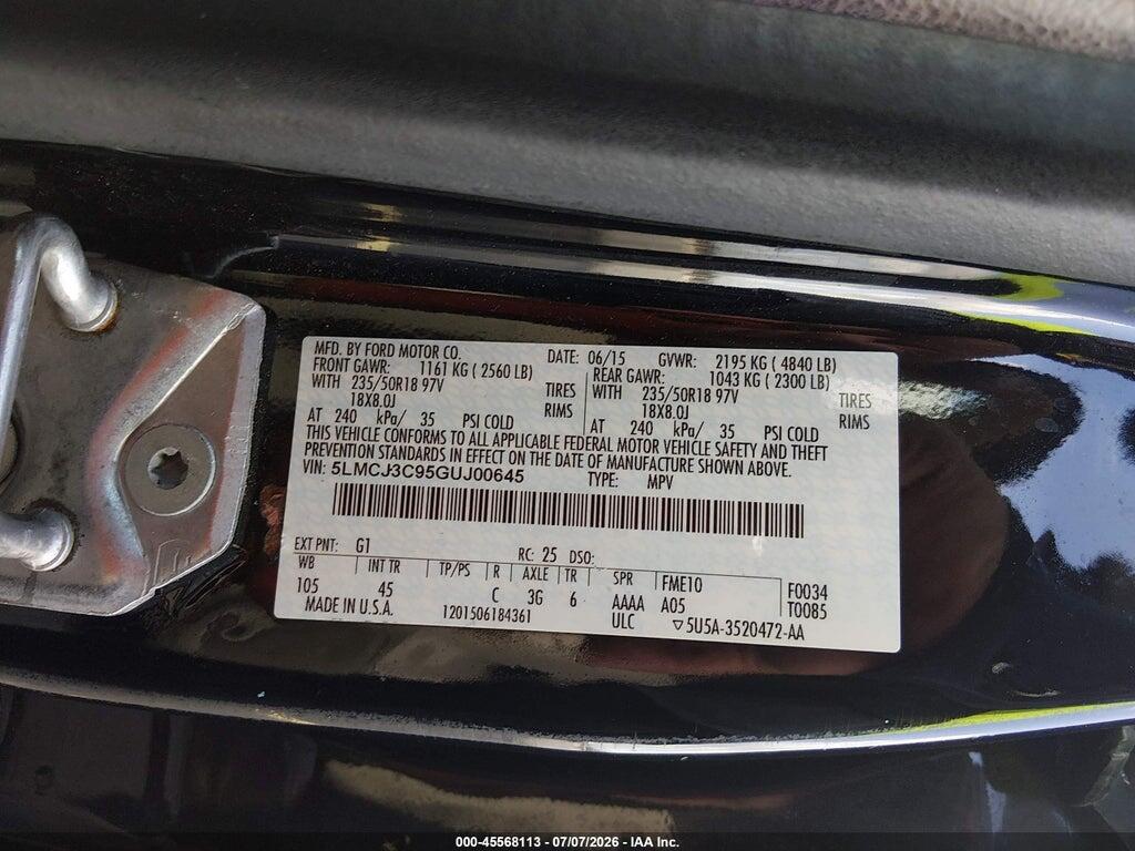 5LMCJ3C95GUJ00645 2016 LINCOLN MKC photo no. 9