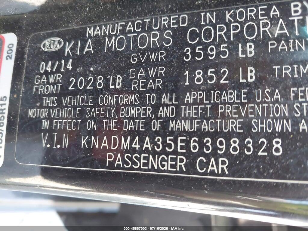 KNADM4A35E6398328 2014 KIA RIO photo no. 9