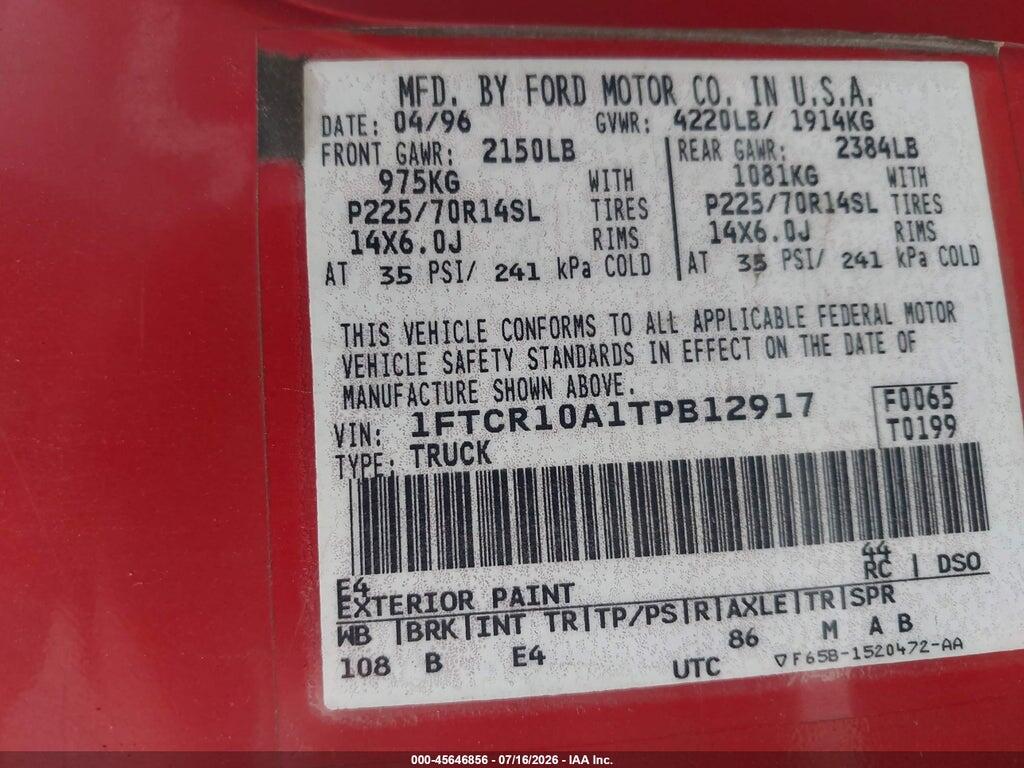 1FTCR10A1TPB12917 1996 FORD RANGER photo no. 9