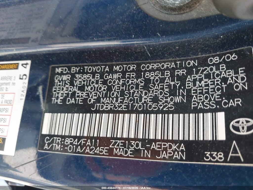 JTDBR32E170105925 2007 TOYOTA COROLLA photo no. 9
