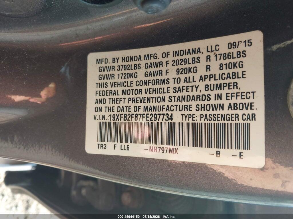 19XFB2F87FE297734 2015 HONDA CIVIC photo no. 9