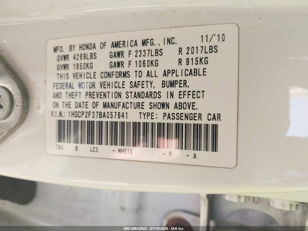 1HGCP2F37BA057641 2011 HONDA ACCORD photo no. 9