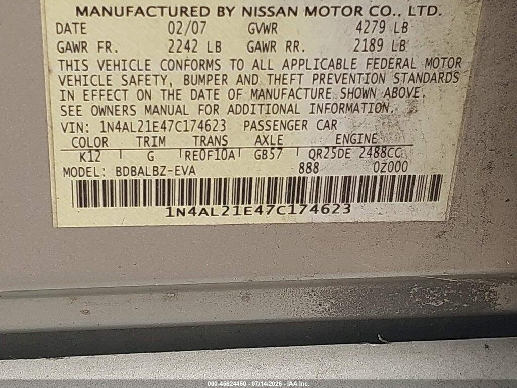 1N4AL21E47C174623 2007 NISSAN ALTIMA photo no. 9