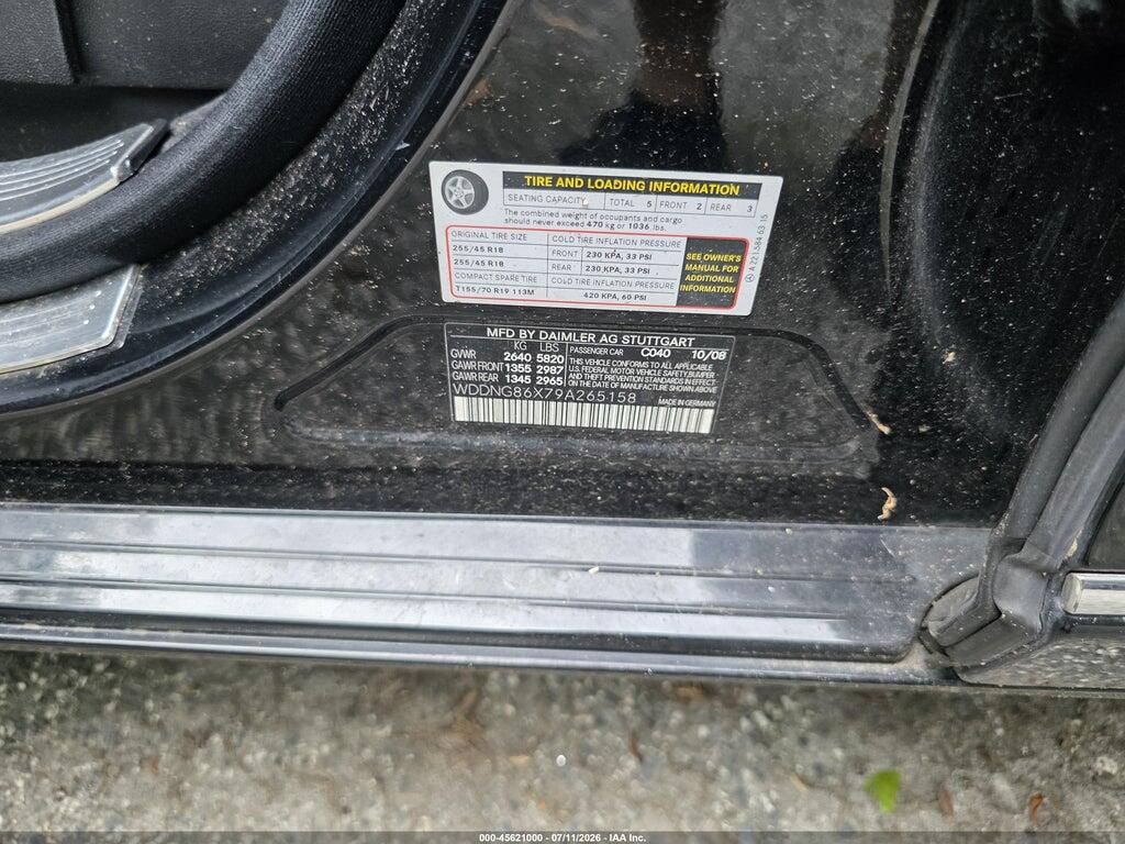 WDDNG86X79A265158 2009 MERCEDES-BENZ S 550 photo no. 9