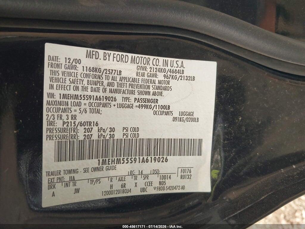 1MEHM55S91A619026 2001 MERCURY SABLE photo no. 9