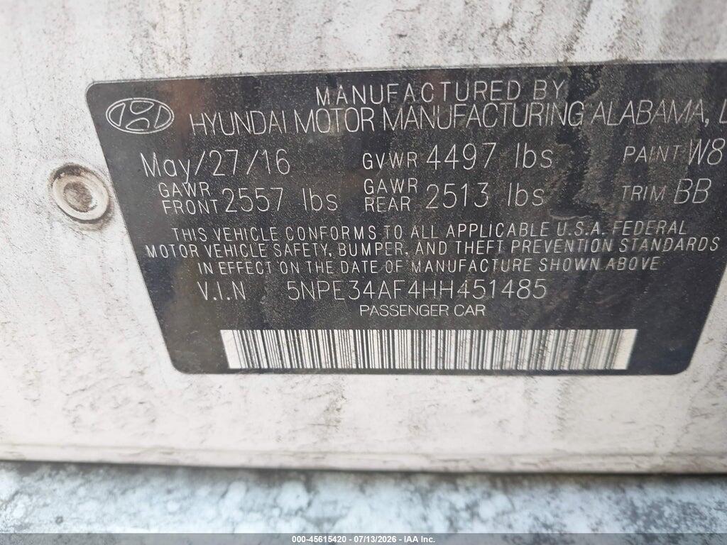 5NPE34AF4HH451485 2017 HYUNDAI SONATA photo no. 9
