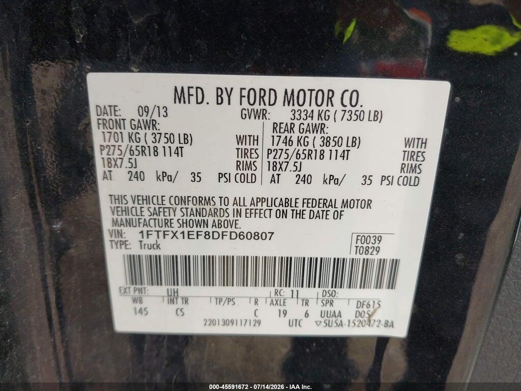 1FTFX1EF8DFD60807 2013 FORD F-150 photo no. 9