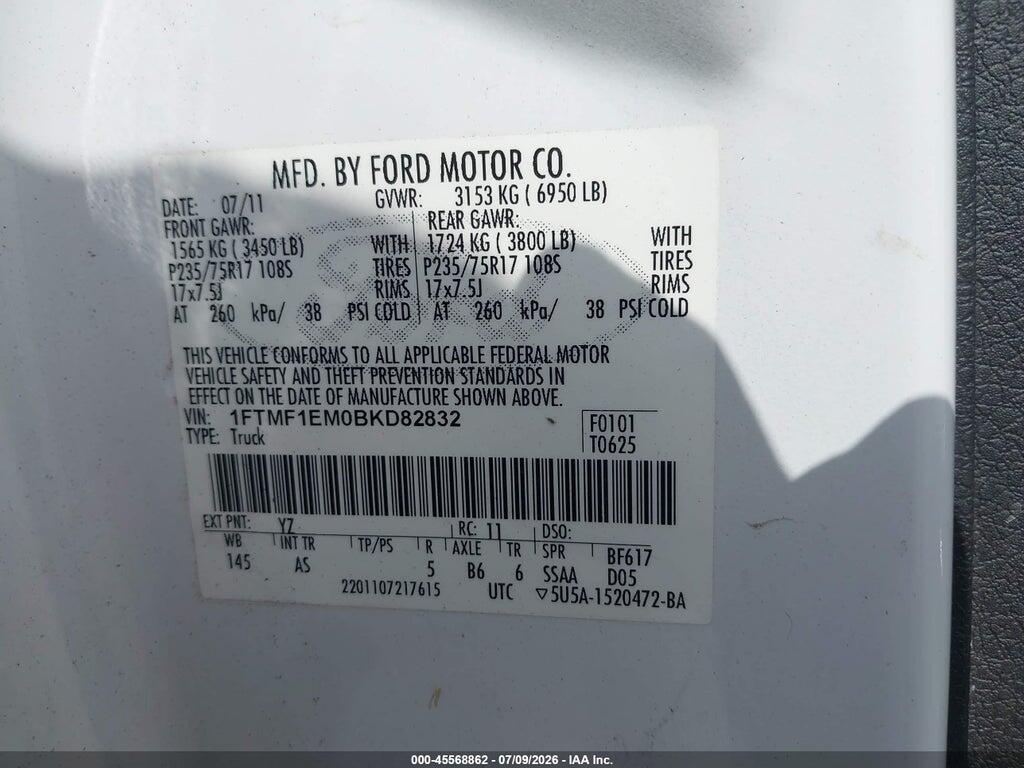 1FTMF1EM0BKD82832 2011 FORD F-150 photo no. 9
